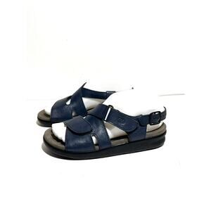 SAS EUC Blue Leather Huggy Back Strap 2 Hook/Loop Strap Sandal Shoe 6.5 N